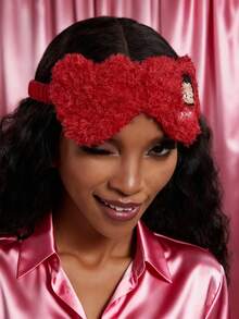 Betty Boop x SHEIN 1pc Heart-Embroidered Sleep Mask With Blackout Design. Exquisite Embroidery Effectively Blocks Out Light. Made Of Soft, Plush Fabric. Specially Designed. Love, Kiss,Heart,Gift Ideas,Party,Holiday,Valentine's Day,Vacation - Burgundy - View 8