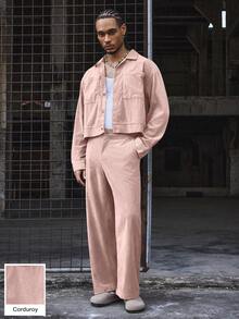 PAVTROS Bộ đồ nam thường ngày gồm áo sơ mi cổ ngắn và quần ống rộng. - Hồng - Xem 3