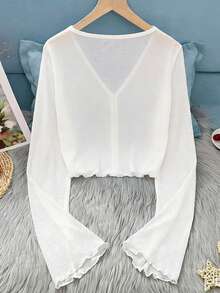 Resyla Nouveau cardigan chemise pour femmes, style léger d'été avec poignets retroussés - Blanc - Voir 2