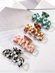 Joivida 1pc/4pcs, Women's Acrylic Chessboard M Hair Clips - Elegant Retro Design, Black And White, Cyan And Cream, Orange And Beige, Pink And Gray - Perfect For Daily Use, Vacation, Office And Thanksgiving - Multicolor - View 4