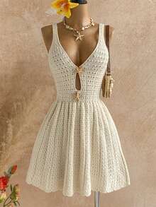 Soleia Women's Vacation Casual Starfish Decor Knit Dress Winter Clothes For Women  Winter Dress Christmas Dress New Year Dress White Dress New Year  Party Dress Beach Dress Elegant Dresses For Women Casual Dresses For Women White Dress For Women - Apricot - View 1