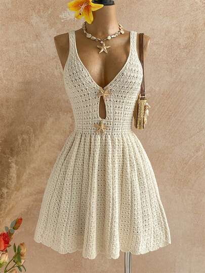 Soleia Women's Vacation Casual Starfish Decor Knit Dress Winter Clothes For Women  Winter Dress Christmas Dress New Year Dress White Dress New Year  Party Dress Beach Dress Elegant Dresses For Women Casual Dresses For Women White Dress For Women