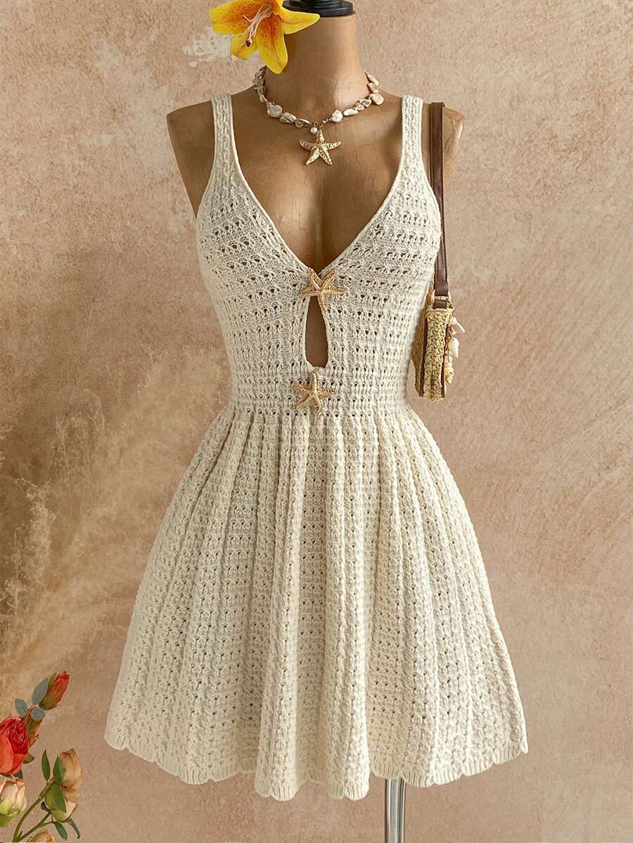 Soleia Women's Vacation Casual Starfish Decor Knit Dress Winter Clothes For Women  Winter Dress Christmas Dress New Year Dress White Dress New Year  Party Dress Beach Dress Elegant Dresses For Women Casual Dresses For Women White Dress For Women - Apricot - View 1