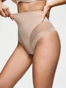 SHAPORA 女士舒适网眼拼接塑身裤 - 卡其色 - 查看 2