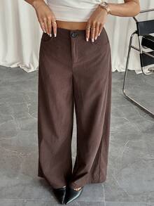 Siren Gaze 女士棕色灯芯绒长裤，褶裥高腰直筒宽松简约百搭款，枫叶棕色，适合通勤、工作和商务休闲场合；秋冬季女士必备单品 - 棕色 - 查看 7