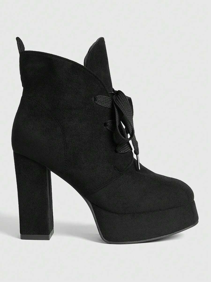 Sugerpunk Women's Fashion Versatile Commuting Thick Sole High Heel Ankle Boots Valentine's Day - Black - View 1