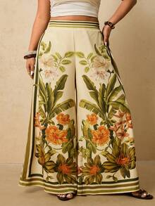 Travachic 大码印花阔腿休闲度假裤 度假穿搭 女士夏季穿搭 女士春季穿搭 女士教师穿搭 海滩度假穿搭 热带度假女装 - 彩色 - 查看 4