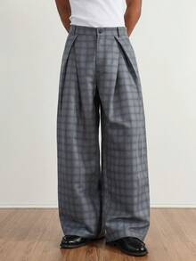 TOKVUE 男士褶裥格纹休闲裤，带腰带环，宽松时尚 - 彩色 - 查看 5