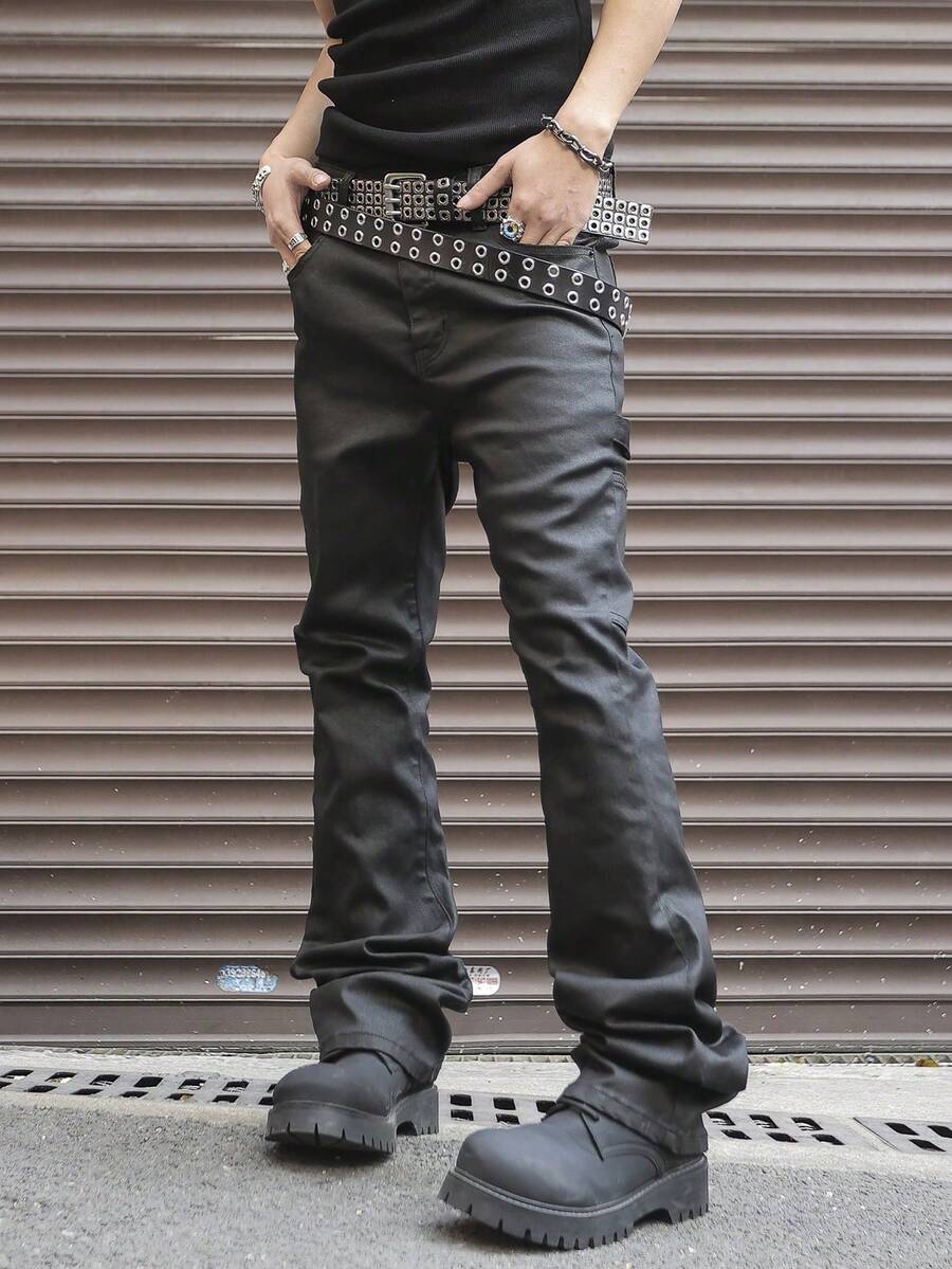 Manfinity EMRG Men's Casual Versatile Simple Solid Color Jeans - Black - View 1