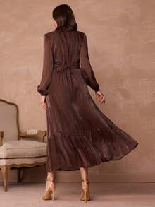 Enchnt Robe ajustée à manches lanternes froncées à la française - Kaki - Voir 8