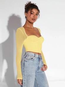 SHEIN BAE 束身衣外出上衣 春假女式上衣 黑色衬衫 - 黃色 - 查看 4