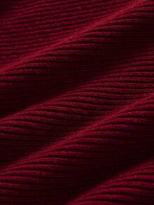 ZEYLAH Women's Elegant Solid Color Stand Collar Sweater With Tassel Hem & Belted Waist, And Flared Hem Sweater Skirt Set, Autumn/Winter - Burgundy - View 6