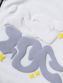 Manfinity EMRG Men's Casual Letter Graphic Zip-Up Drawstring Hoodie Sweatshirt, Autumn White Zip Up Hoodie Mens Street Wear Zip Up Graphic Zip Ups Mens Graphic Print Zip Up Hoodie - White - View 4