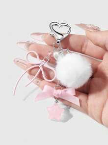 ROMWE Kawaii 1 Stück süßer und stilvoller Silberstern, weiße Kunstperle, rosa Kunstkristall, Cut Out Schleife, Harz-Sternanhänger zum Selbermachen als Schlüsselanhänger, Taschenanhänger, Becherhänger, Handyanhänger, inklusive Handyhalter-Aufkleber, geeignet für Frauen, Mädchen, Alltagsgebrauch, Geschenk zu Feiertagen - Rosa -1 - Übersicht 6