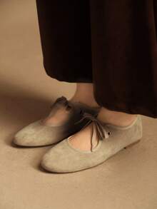 Rosivie Women's Casual Versatile Commuting Simple Lace-Up Flats - Beige - View 2