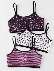 3件套少女简约蝴蝶结、爱心、字母图案柔软吊带背心套装 - 彩色 - 查看 1