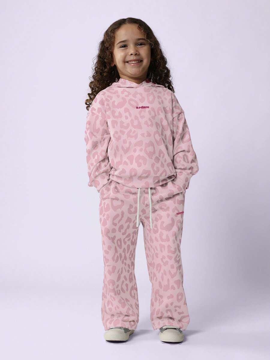 SUMWON Girls Leopard Print Hoodie Jogger Co-Ord Set Casual Wear Tracksuit Outfit Vacation - Pink - View 1