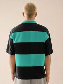 SWAVVY Men's Knitted Casual Loose Fit Short Sleeve Polo Shirt College Style Pattern Polo Men - Green - View 2