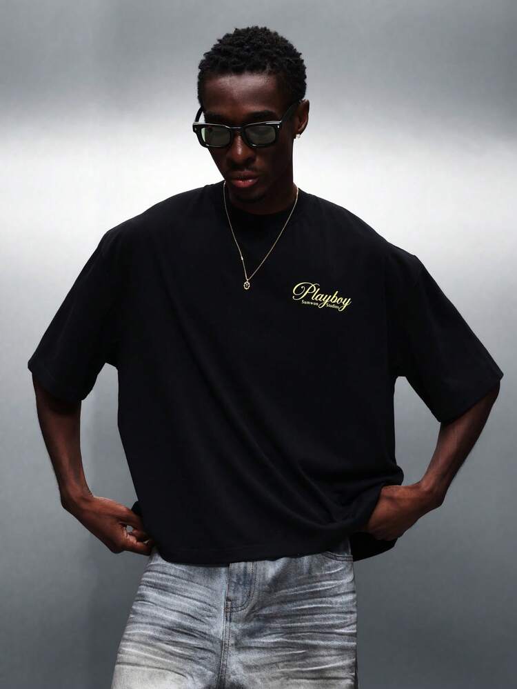 PLAYBOY X SUMWON Boxy Fit Crew Neck Tee With Gold Script