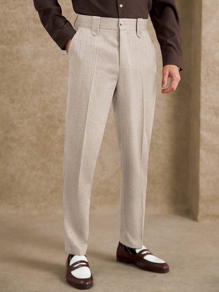 Core Aspect Long Apricot Plain Woven Fabric Men's Suit Pants With Pockets Business Commuting Style Men Linen Men High Waisted Pants Mens Pleated Suit Pants Beige Pants For Men - Apricot - View 5