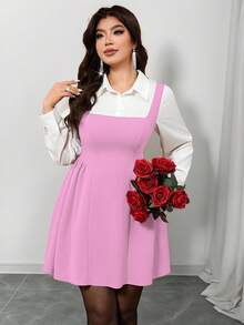 Elenzga Vestido de mujer talla grande con bloques de color y patchwork para el Día de San Valentín - Rosa - Ver 3