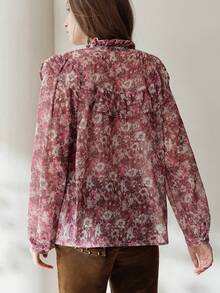 Frievida Floral Print Ruffle Trim Chiffon Blouse  - Multicolor - View 2