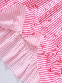 SHEIN Genkimix Kids 女童粉色条纹蝴蝶结无袖连衣裙：百搭休闲装，可爱幼儿连衣裙，饰有蝴蝶结图案，非常适合玩耍、家庭出游、休闲聚会和日常穿着。时尚设计，搭配同款包包，打造舒适可爱的日常造型。 - 粉色 - 查看 7
