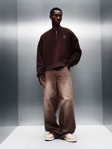 PLAYBOY X SUMWON Áo nỉ tay dài dáng crop top Essentials cổ kéo khóa nửa thân, in logo phía sau, kiểu dáng thường ngày. - màu nâu - Xem 6