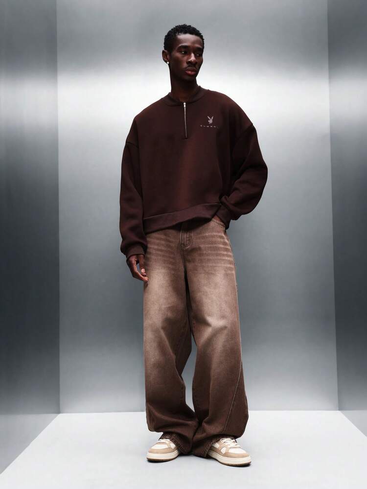 PLAYBOY X SUMWON Half Zip Sweatshirt With Logo Print