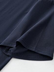 ROMWE MEN Goth 男士休闲骷髅十字印花圆领短袖T恤，夏季 - 藏蓝色 - 查看 4