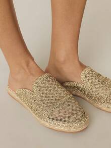 Styleloop 女士平底一脚蹬鞋，波西米亚风格，复古美式，波西米亚风，西部风，音乐节，派对装 - 金色 - 查看 3