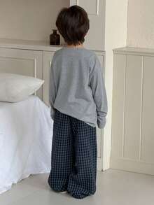 DAZY Tween Boy Cartoon Bear Print Long Sleeve Top And Plaid Pants Pajama Set Spring - Grey - View 7