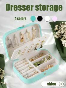 Madebyblanc 1 hộp đựng trang sức du lịch, hộp đựng trang sức chống nước đa năng, hộp đựng trang sức dung tích lớn, hộp đựng trang sức di động đựng hoa tai, nhẫn, vòng cổ, lý tưởng cho Halloween, Giáng sinh, quà tặng sinh nhật, quà tặng phù dâu, trở lại trường, trang trí phòng ngủ - Màu xanh nhạt - Xem 10
