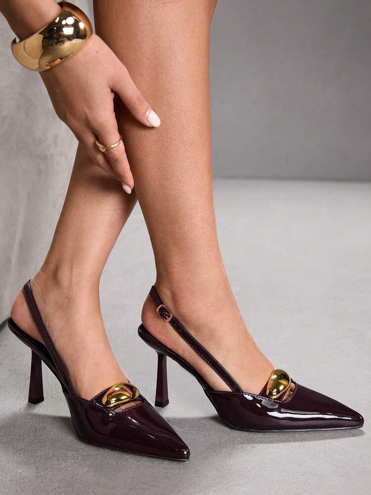 CUCCOO SZL Women's Fashionable Elegant Metal Decor Pointed Toe Pumps For Commuting