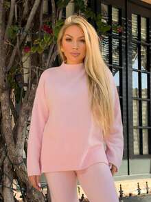 Cioccolato Women's Casual Solid Color Knitted Sweater And Pants 2 Pieces Set, Autumn/Winter - Baby Pink - View 4
