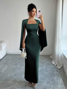 Elenzga Elegant & Refined Pearl Decor Bodycon Waist Dress For Women - Dark Green - View 6