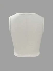 Rovax 女士印花圆领休闲短款常规背心 - 白色 - 查看 2