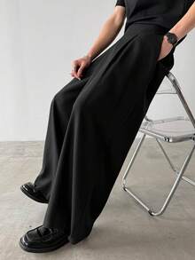 HUEFORM Men's Simple Commuter Business Solid Color Folding Pleated Slant Pocket Suit Pants Japanese Pants Black Pants Wide Leg Pants Mens Pants Men Pants Loose Pants Old Money,Daily Leisure, Weekend Trips, Outdoor Activities, Travel Expeditions, Relaxed Work Environments Or Semi-Formal Occasions, Boyfriend/Husband Gift, Anniversary /Birthday Gift Party Summer Vacation Holiday New Years Wedding Valentine's Day Korean Pants Men Men Baggy Wide Pants Flare Pants Mens Flare Pants Men S - Black - View 5