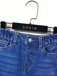 Pantaloni skinny elasticizzati in denim blu scuro con fodera termica per ragazzi, autunno/inverno - Blu lavato medio - Visualizzare 4