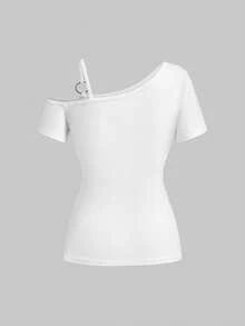 ROMWE Avant 女士 Y2K 复古街头风性感标语金属装饰水钻印花 T 恤 - 白色 - 查看 2