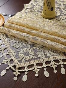 Cirelle Solid Color European Fabric Table Runner Placemat Desk Piano Tea Table Cabinet Multipurpose Cover Embroidery Home Decor Dining Room Decor Wedding Party Housewarming Gift Holiday Celebration Table Setting - Light coffee - View 3