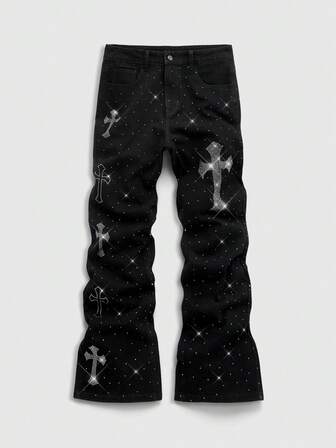 Street Life بنطلون جينز رجالي مزين بالراين كروس