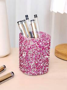 Joivida 1PC Large Capacity Rhinestone Decorated Multifunctional Creative Home Decor Glittering Clear Pen Holder Makeup Brush Organizer Storage Box For Bathroom Vanity Desk Top Office Home Use For Women Luxury Gift Idea Desk Accessory Home Organization - Multicolor - View 9