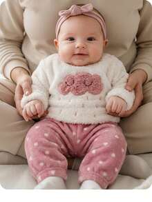 Newborn Baby Girl Cute Fluffy Long Sleeve Casual Pajama Set, Autumn/Winter - Multicolor - View 2