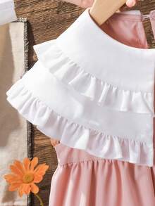 SHEIN Young Girl Woven Contrast Color Ruffle Hem Loose Dress,Suitable For Spring And Summer - Pink - View 6