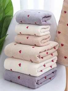 Valentine's Day Gift Red Heart Embroidered LOVE Towel/Bath Towel, Soft Absorbent Lint-Free Adult Couple Towel For Home Daily Use, Pool, Bathroom, Available In Single Towel, Single Bath Towel Or Set - Beige - View 4