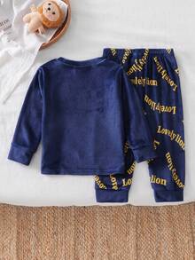 Baby Boys Pajamas-Pajama Set Navy Lion Face Top And Pants Long Sleeve Long Pants Four Season Wear 2026 New Year Holiday Essential Warm And Cute Style Warm And Comfortable - Royal Blue - View 2