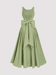 SHEIN MOD 露背蝴蝶结A字中长连衣裙，婚纱，约会礼服，情人节礼服 - 綠色 - 查看 5