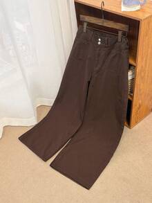 Dazy Plus Jeans droits amples à poches pour femmes grandes tailles, toutes saisons - Tabac - Voir 2