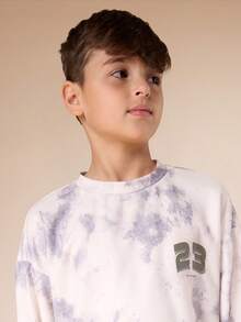 SUMWON 23 Player Tie Dye Waffle Long Sleeve Top With Chest Print For Kids - Grey - View 4